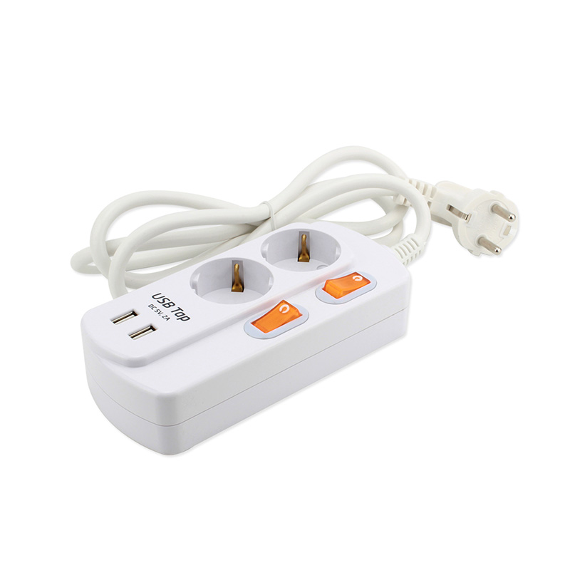 1.5m 2 Outlet Soket standard EU dengan 2 port USB dan 2 suis individu 1.5m 2 Outlet Soket standard EU dengan 2 port USB dan 2 suis individu