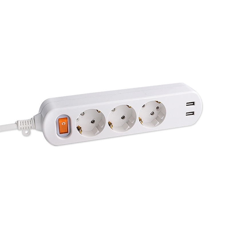 3 Outlet Soket Standard EU dengan 2 port USB dan 1 suis induk 3 Outlet Soket Standard EU dengan 2 port USB dan 1 suis induk