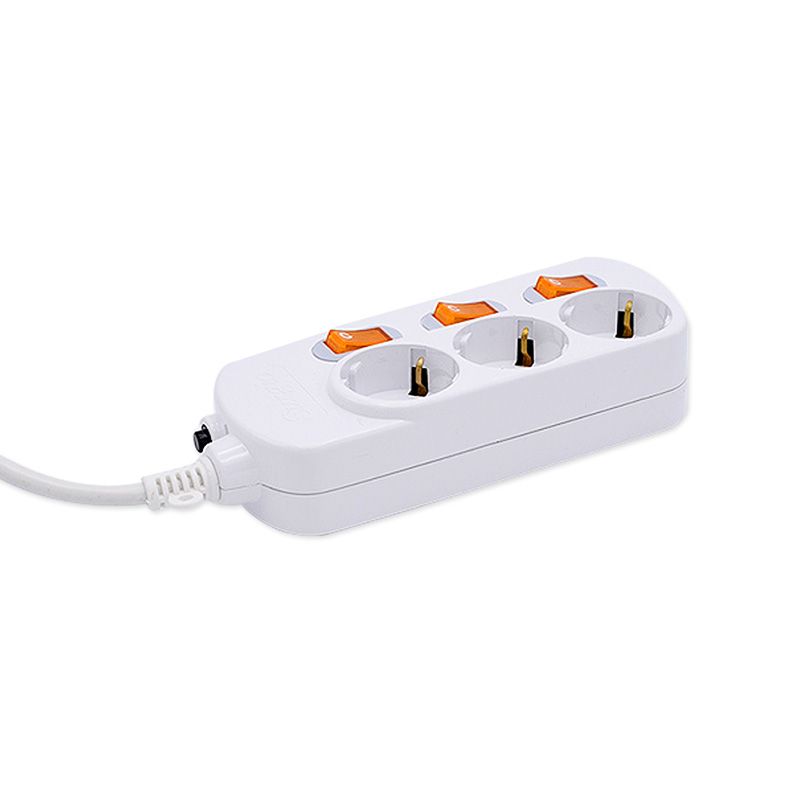 3 Outlet Soket Standard EU dengan Butang Perlindungan Switch dan Beban Bebas 3 Outlet Soket Standard EU dengan Butang Perlindungan Switch dan Beban Bebas