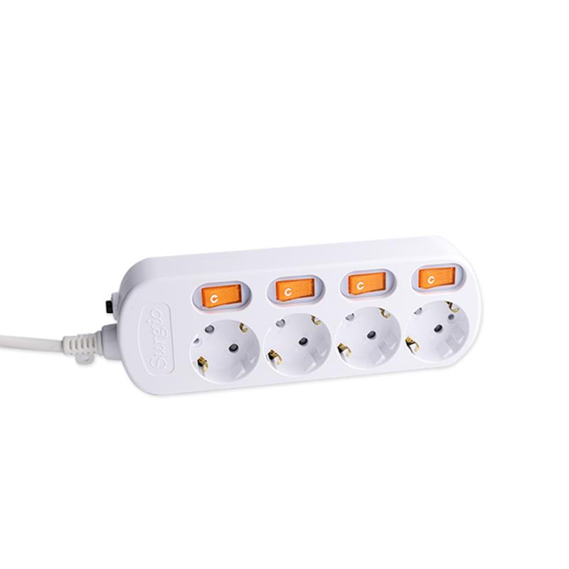 220V-250V 4 Outlet Soket Standard EU dengan Suis Bebas 220V-250V 4 Outlet Soket Standard EU dengan Suis Bebas