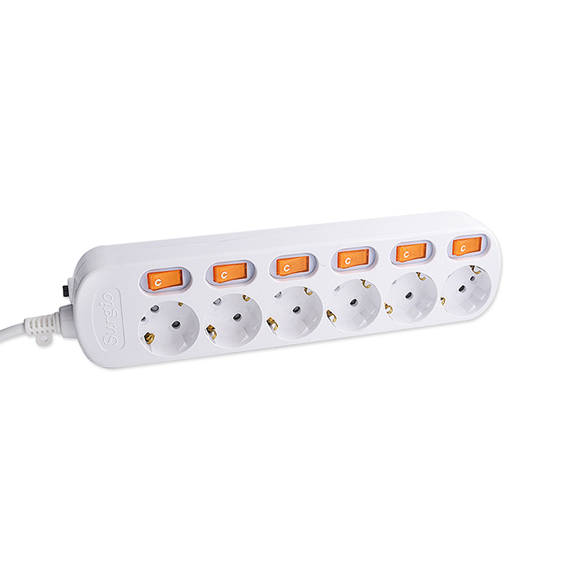 Pemasangan Pantas 6 Outlet Soket Standard EU dengan Suis Bebas Pemasangan Pantas 6 Outlet Soket Standard EU dengan Suis Bebas